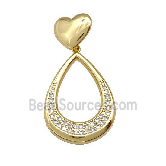 Copper Teardrop Pendant Pave Zirconia Heart Gold Plated