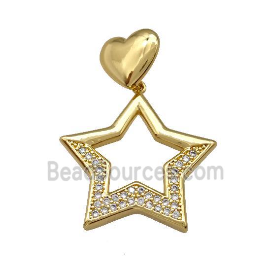 Copper Star Pendant Pave Zirconia Heart Gold Plated