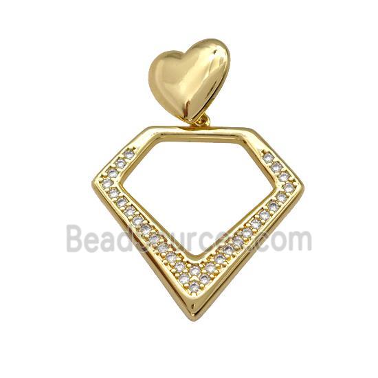 Copper Diamond Pendant Pave Zirconia Heart Gold Plated