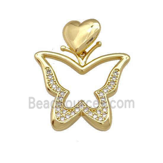 Copper Butterfly Pendant Pave Zirconia Heart Gold Plated