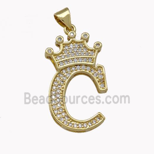 Copper Letter-C Pendant Micro Pave Zirconia Crown Gold Plated