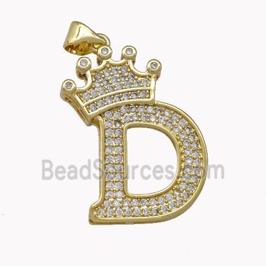 Copper Letter-D Pendant Micro Pave Zirconia Crown Gold Plated