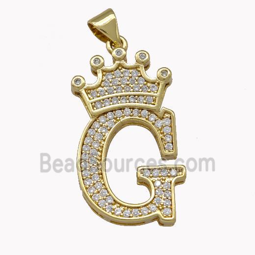 Copper Letter-G Pendant Micro Pave Zirconia Crown Gold Plated