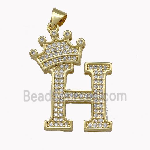 Copper Letter-H Pendant Micro Pave Zirconia Crown Gold Plated