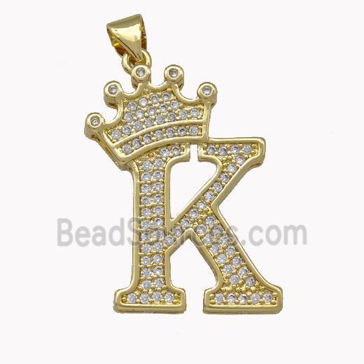 Copper Letter-K Pendant Micro Pave Zirconia Crown Gold Plated