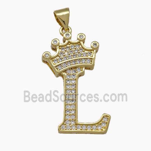 Copper Letter-L Pendant Micro Pave Zirconia Crown Gold Plated