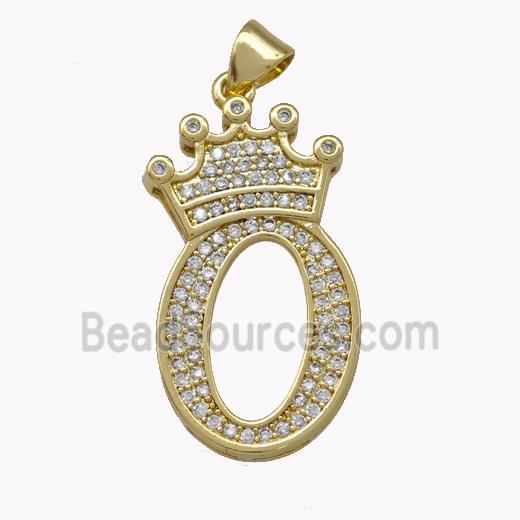 Copper Letter-O Pendant Micro Pave Zirconia Crown Gold Plated