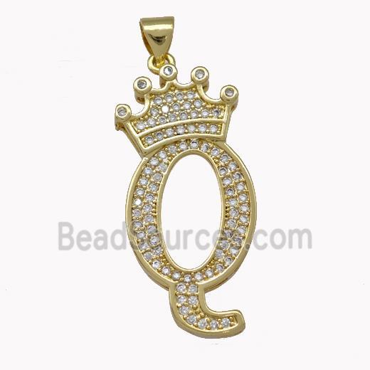 Copper Letter-Q Pendant Micro Pave Zirconia Crown Gold Plated