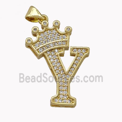 Copper Letter-Y Pendant Micro Pave Zirconia Crown Gold Plated