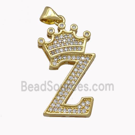 Copper Letter-Z Pendant Micro Pave Zirconia Crown Gold Plated