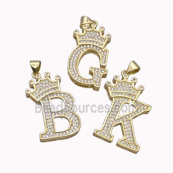 Copper Alphabet Pendant Micro Pave Zirconia Mixed Letters Crown Gold Plated