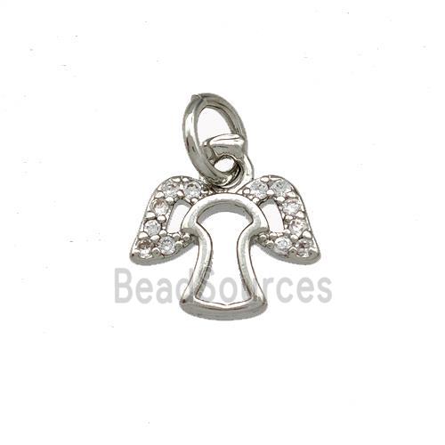 Copper Angel Pendant Pave Zirconia Platinum Plated