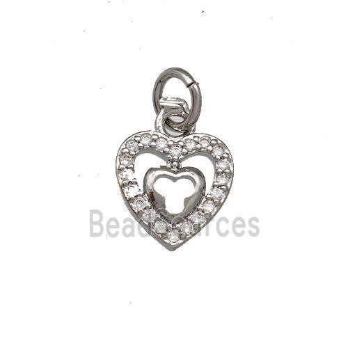 Copper Heart Pendant Micro Pave Zirconia Platinum Plated