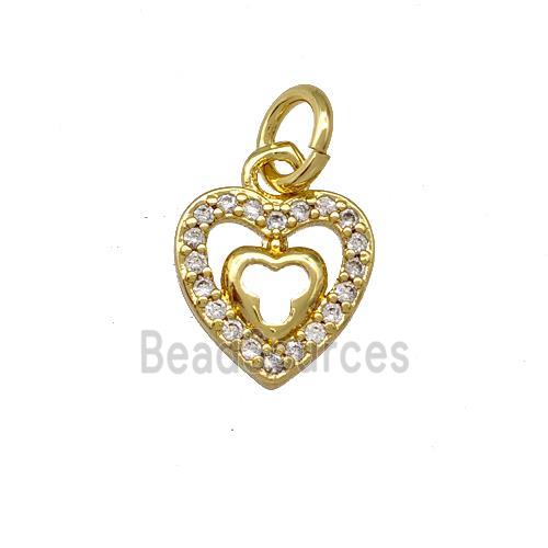 Copper Heart Pendant Micro Pave Zirconia Gold Plated