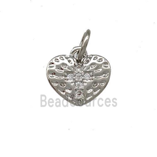 Copper Heart Pendant Micro Pave Zirconia Cross Platinum Plated