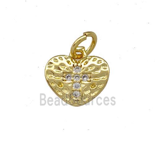 Copper Heart Pendant Micro Pave Zirconia Cross Gold Plated