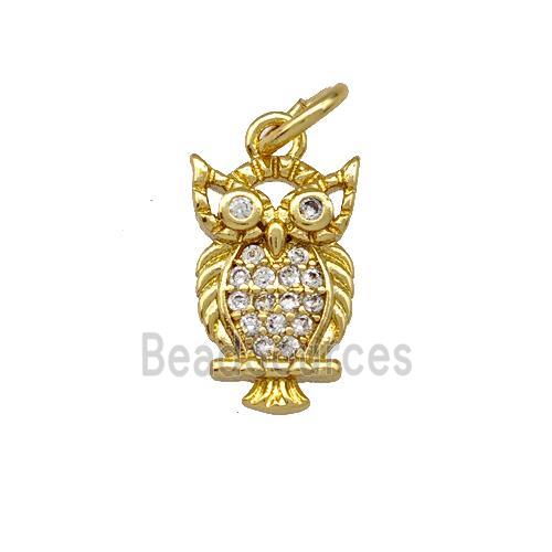 Copper Owl Pendant Pave Zirconia Gold Plated