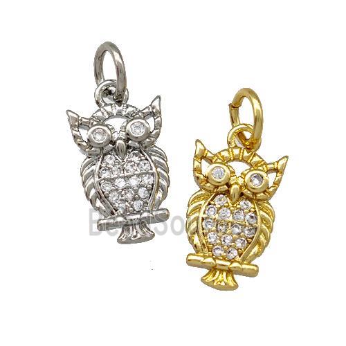 Copper Owl Pendant Pave Zirconia Mixed