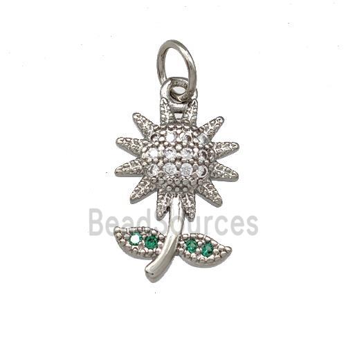 Copper Sunflower Pendant Micro Pave Zirconia Platinum Plated