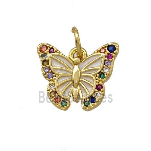 Copper Butterfly Pendant Pave Zirconia White Painted Gold Plated