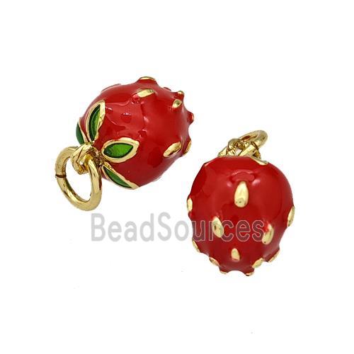 Copper Strawberry Pendant Red Enamel Gold Plated