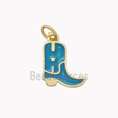 Copper Shoes Pendant Teal Enamel Gold Plated