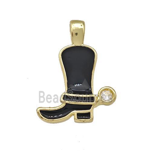 Copper Shoes Pendant Black Enamel Gold Plated