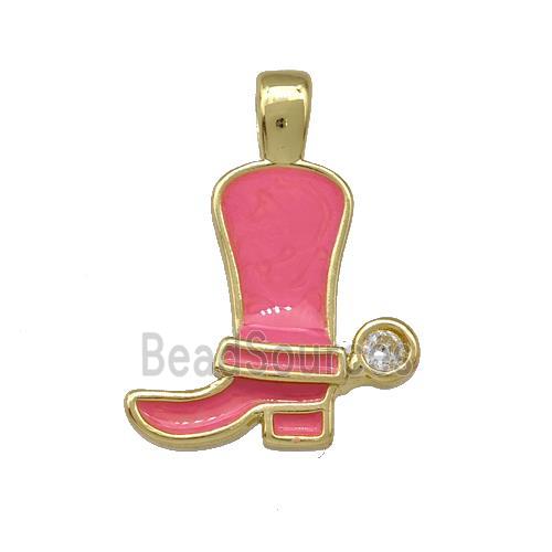 Copper Shoes Pendant Pink Enamel Gold Plated