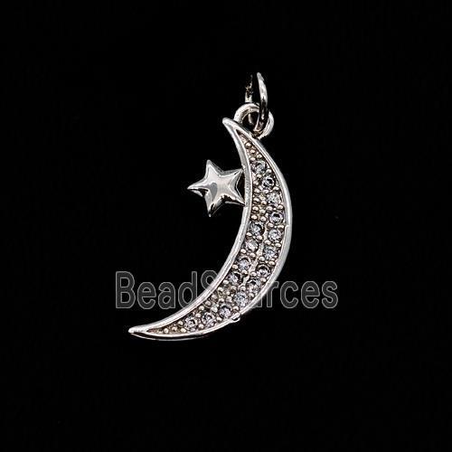 Copper Moon Pendant Pave Zirconia Star Shiny Silver