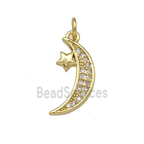 Copper Moon Pendant Pave Zirconia Star Gold Plated