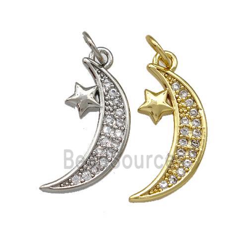 Copper Moon Pendant Pave Zirconia Star Mixed