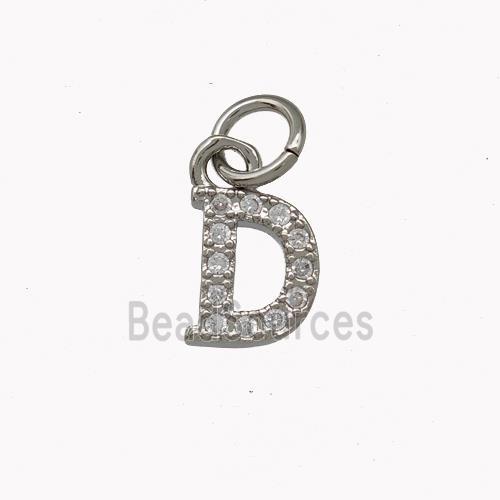 Copper Letter-D Pendant Pave Zirconia Platinum Plated