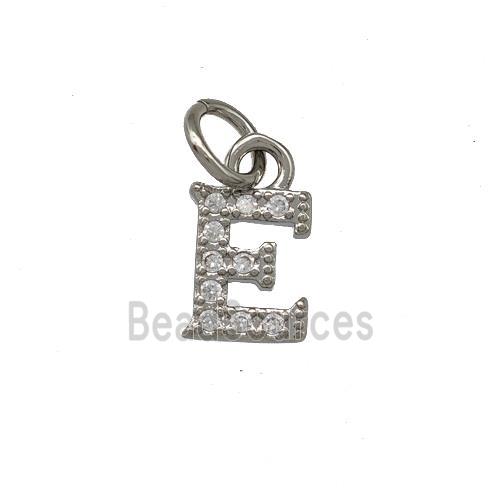 Copper Letter-E Pendant Pave Zirconia Platinum Plated