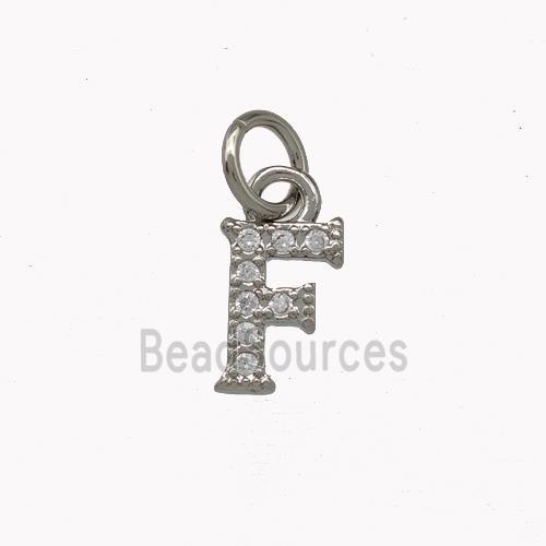 Copper Letter-F Pendant Pave Zirconia Platinum Plated