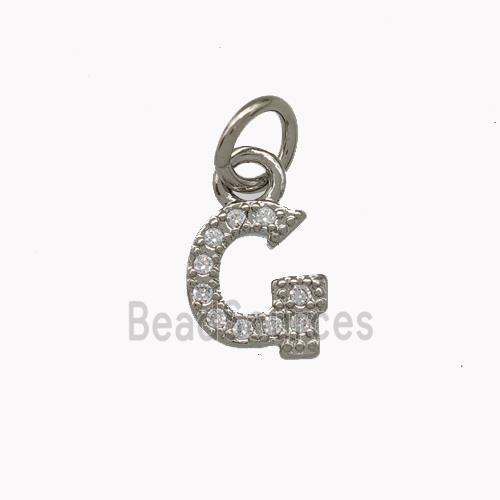 Copper Letter-G Pendant Pave Zirconia Platinum Plated