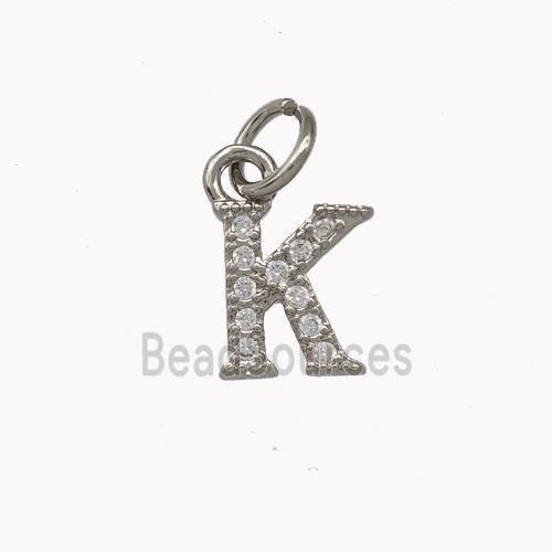 Copper Letter-K Pendant Pave Zirconia Platinum Plated