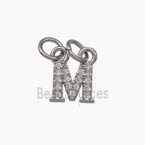 Copper Letter-M Pendant Pave Zirconia Platinum Plated