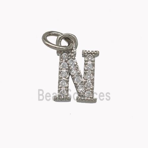 Copper Letter-N Pendant Pave Zirconia Platinum Plated