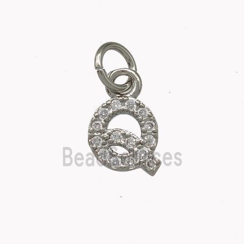 Copper Letter-Q Pendant Pave Zirconia Platinum Plated