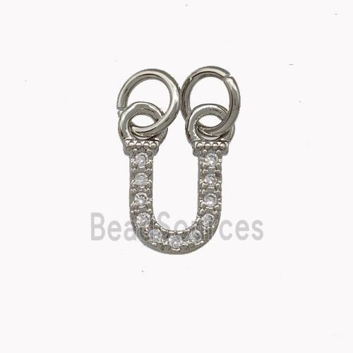 Copper Letter-U Pendant Pave Zirconia Platinum Plated