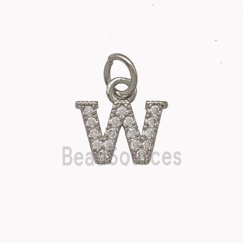 Copper Letter-W Pendant Pave Zirconia Platinum Plated