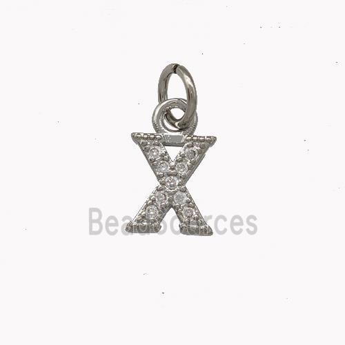 Copper Letter-X Pendant Pave Zirconia Platinum Plated