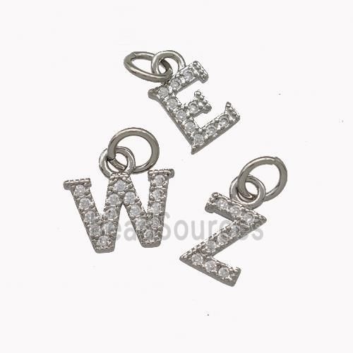 Copper Alphabet Pendant Pave Zirconia Mixed Letters Platinum Plated