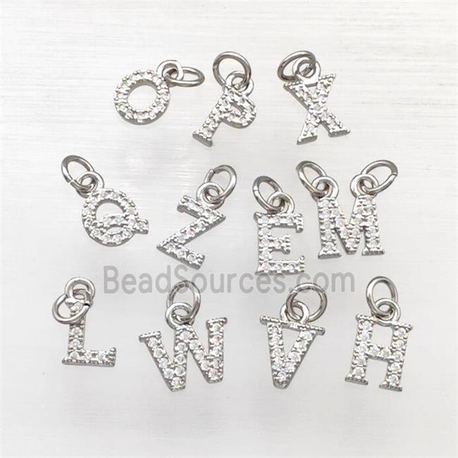 Copper Alphabet Pendant Pave Zirconia Mixed Letters Platinum Plated