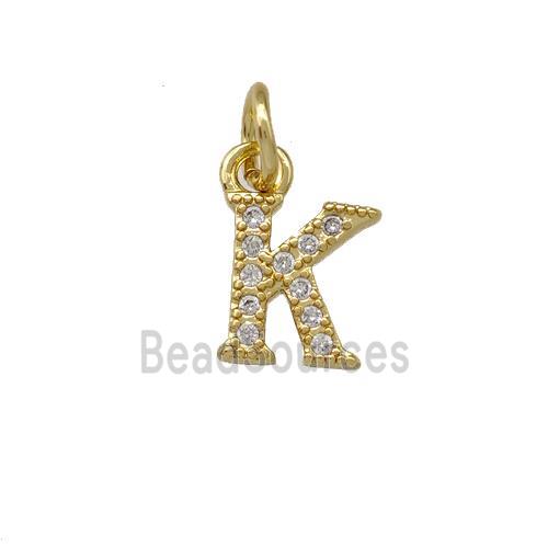 Copper Letter-K Pendant Pave Zirconia Gold Plated