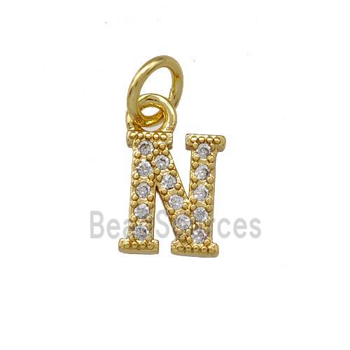 Copper Letter-N Pendant Pave Zirconia Gold Plated