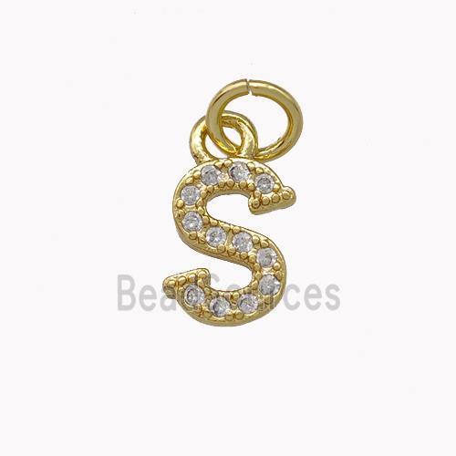 Copper Letter-S Pendant Pave Zirconia Gold Plated