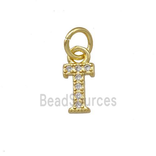 Copper Letter-T Pendant Pave Zirconia Gold Plated