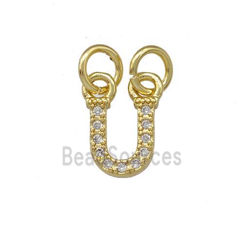 Copper Letter-U Pendant Pave Zirconia Gold Plated