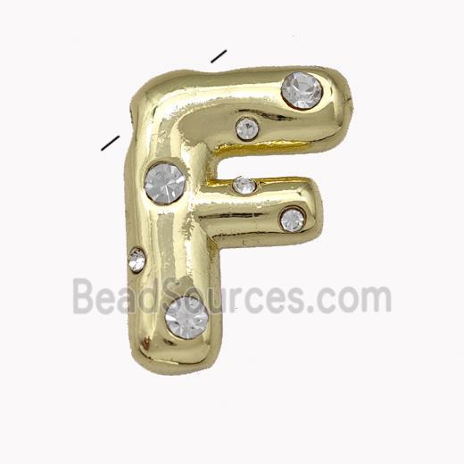 Copper Pendant Pave Zirconia Letter-F Gold Plated